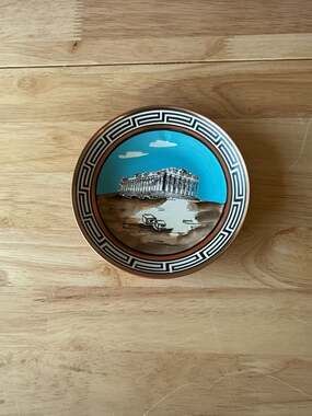 Vintage Greek Copper Enamel Wall Plate Parthenon Acropolis Athens 4.5"